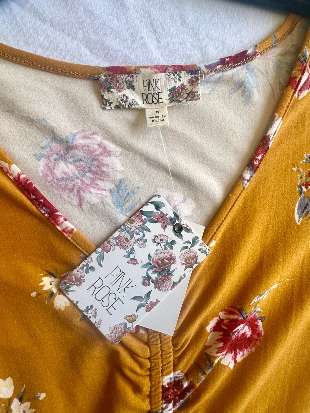 Pink Rose Mustard Floral V-Neck Midi Dress - Picture 6 of 6
